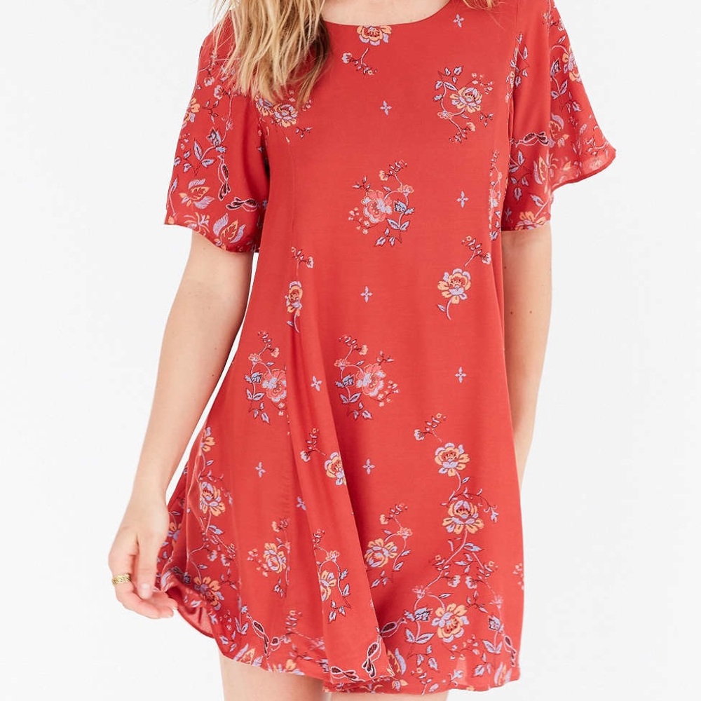 Kimchi Blue | Rust Floral Flutter Frock Dress